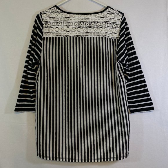 Chicos Striped Pullover Top Lace Detail Cotton - Picture 7 of 10